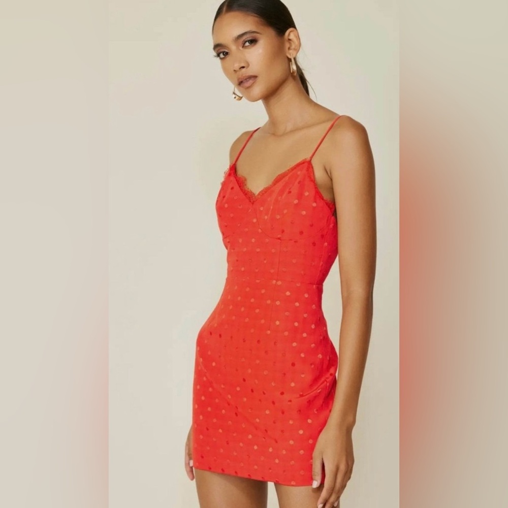 NWT Line & Dot Tropical Red Satin Tank Mini Dress – Sizes XS, S, M, L